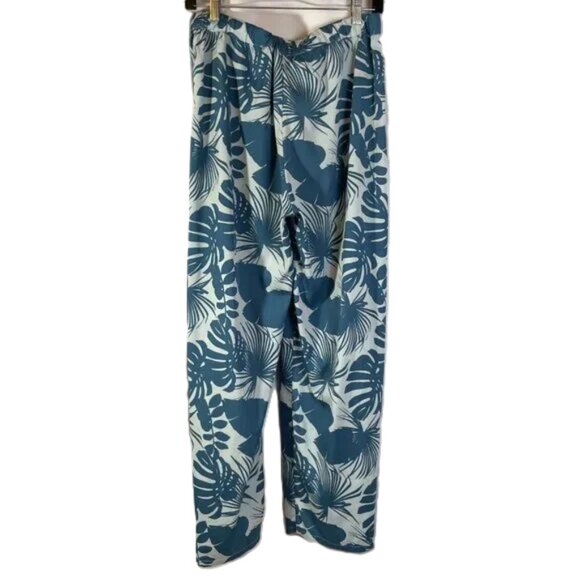 Quagga Green Label Tropical Print Lounge Pants Size M Teal Wide Leg High Rise - Picture 4 of 12
